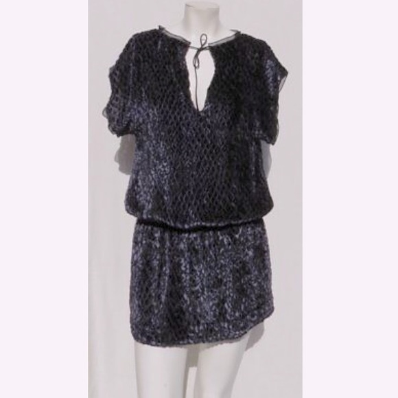 🆕 MODA INTERNATIONAL Victoria’s Secret Black Navy Burnout Velvet Tunic Dress - Picture 2 of 13